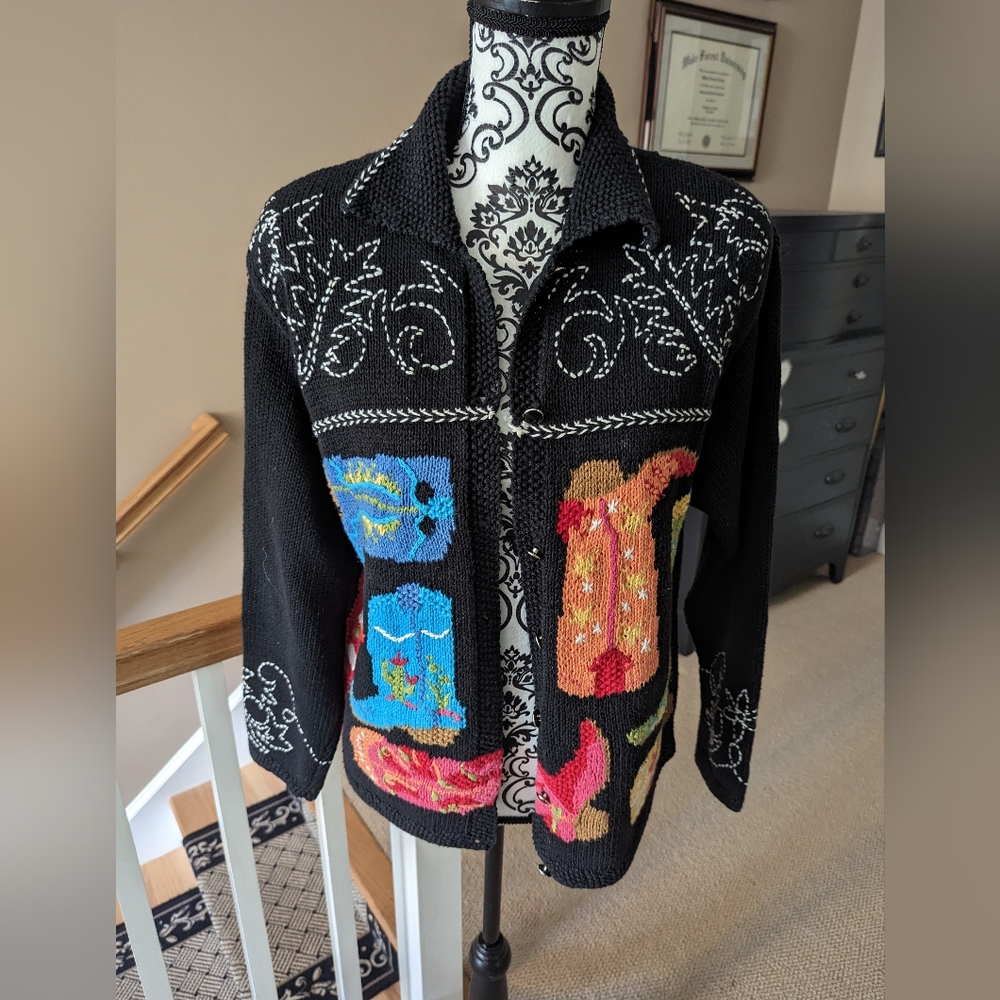 Vintage Susan Bristol cowboy boots cardigan S